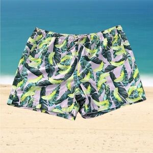 DSG men’s size 2XL swimsuit lavender lime tropical leaf 6” inseam mesh lined New